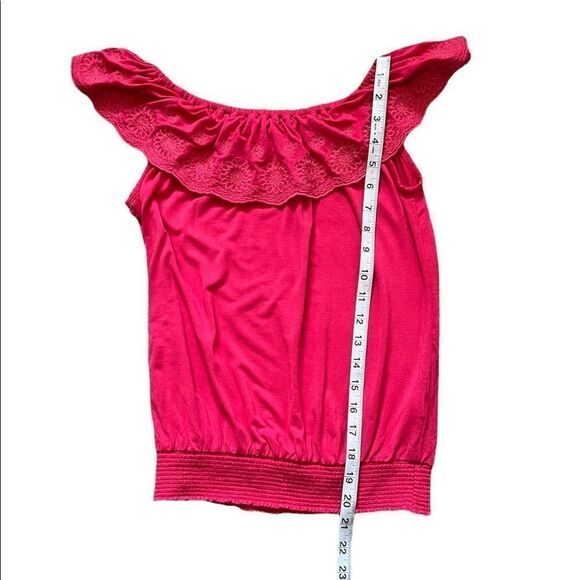 DEX Pink Off The Shoulder Flounce Banded Bottom Light Casual Top L - Picture 6 of 8